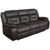 87 Inch Sofa Manual Motion Recliner 2 AC and 2 USB Brown Faux Leather By Casagear Home BM309159