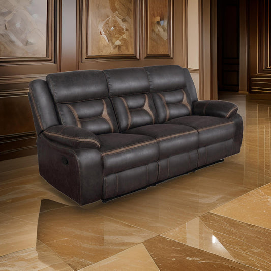 87 Inch Sofa, Manual Motion Recliner, 2 AC and 2 USB, Brown Faux Leather By Casagear Home