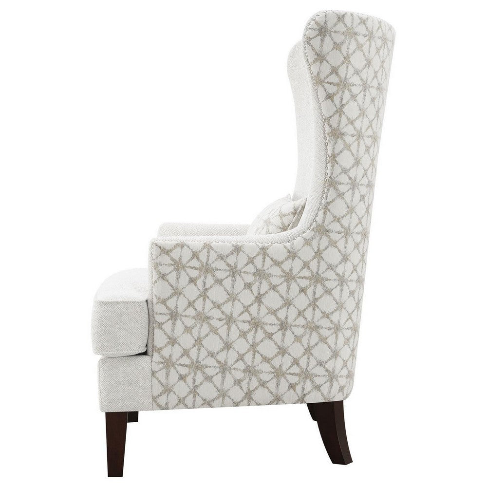 31 Inch Accent Armchair Elegant Wingback Rubberwood Latte Beige Fabric By Casagear Home BM309160