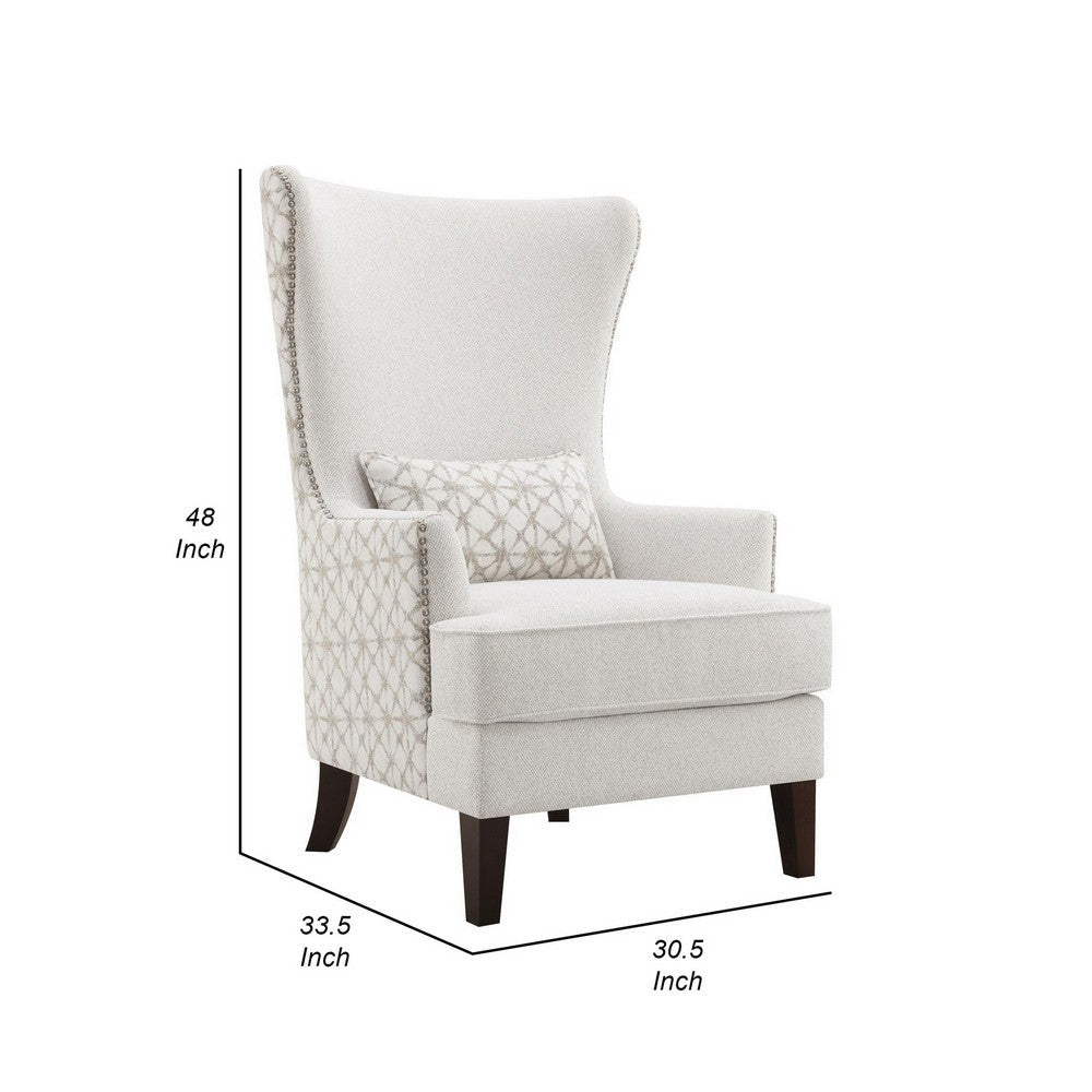 31 Inch Accent Armchair Elegant Wingback Rubberwood Latte Beige Fabric By Casagear Home BM309160