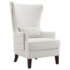 31 Inch Accent Armchair, Elegant Wingback, Rubberwood, Latte Beige Fabric By Casagear Home