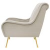 Rik 31 Inch Accent Armchair Metal Legs Velvet Stone Beige and Gold By Casagear Home BM309161