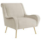 Rik 31 Inch Accent Armchair Metal Legs Velvet Stone Beige and Gold By Casagear Home BM309161