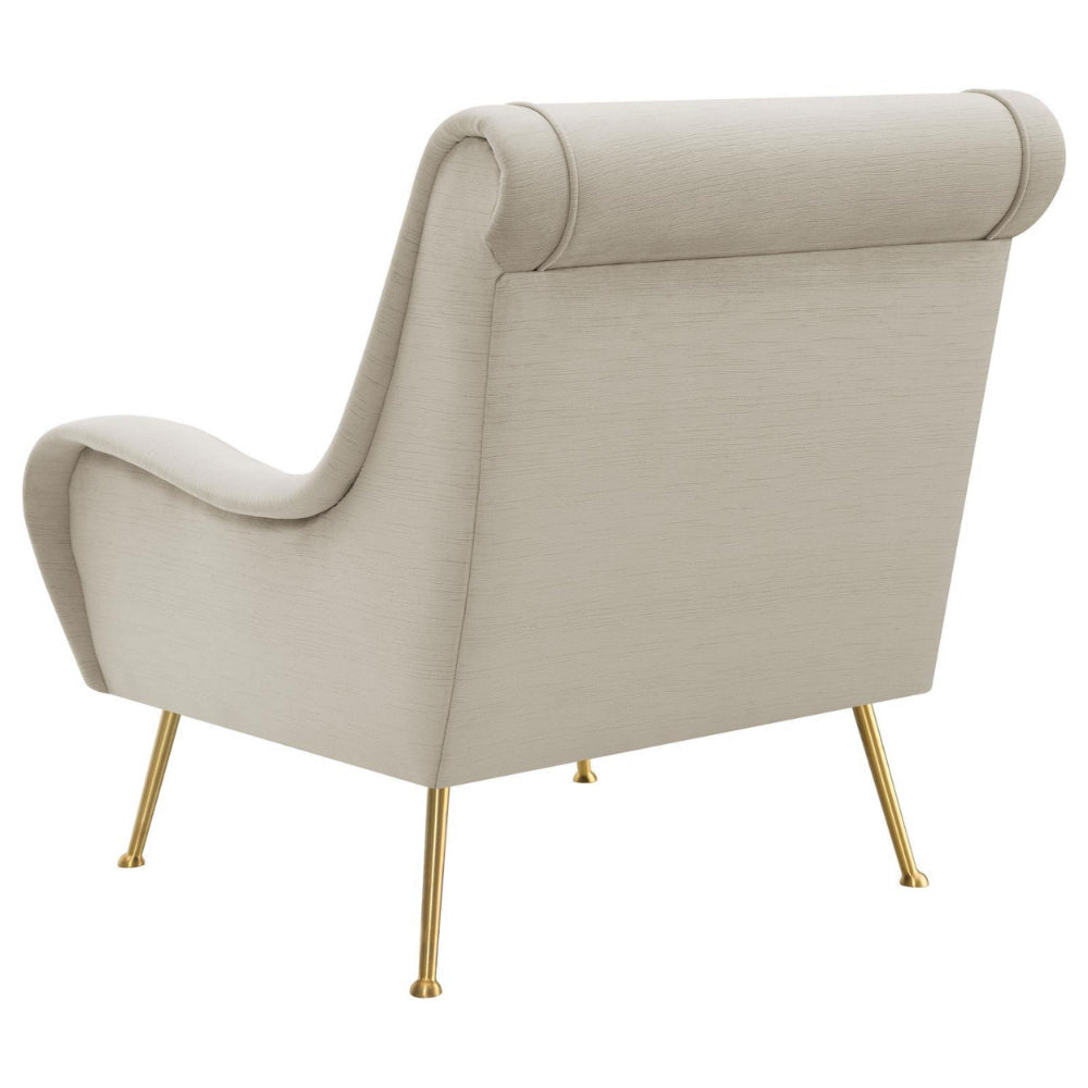 Rik 31 Inch Accent Armchair Metal Legs Velvet Stone Beige and Gold By Casagear Home BM309161