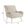 Rik 31 Inch Accent Armchair Metal Legs Velvet Stone Beige and Gold By Casagear Home BM309161