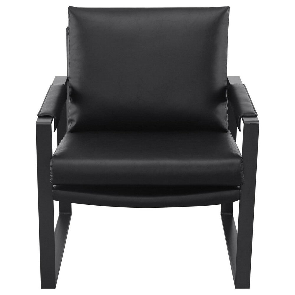 Rosy 28 Inch Accent Armchair Vegan Faux Leather Black and Charcoal Finish By Casagear Home BM309163