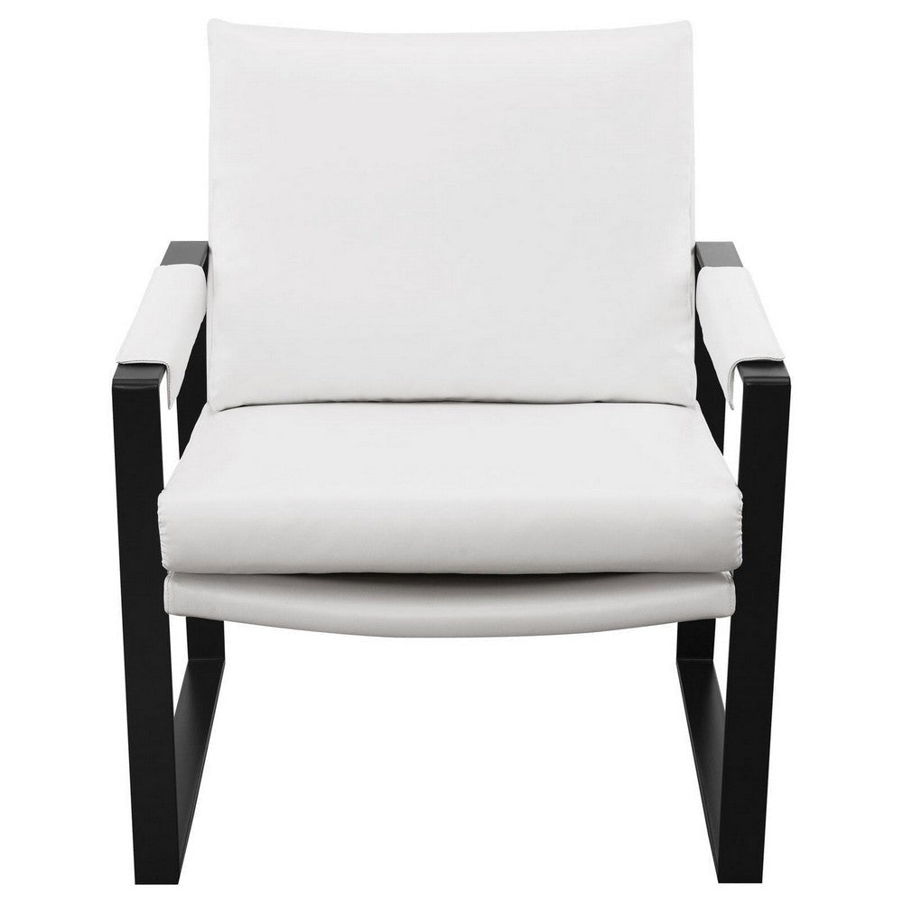 Rosy 28 Inch Accent Armchair Vegan Faux Leather White and Charcoal Finish By Casagear Home BM309164