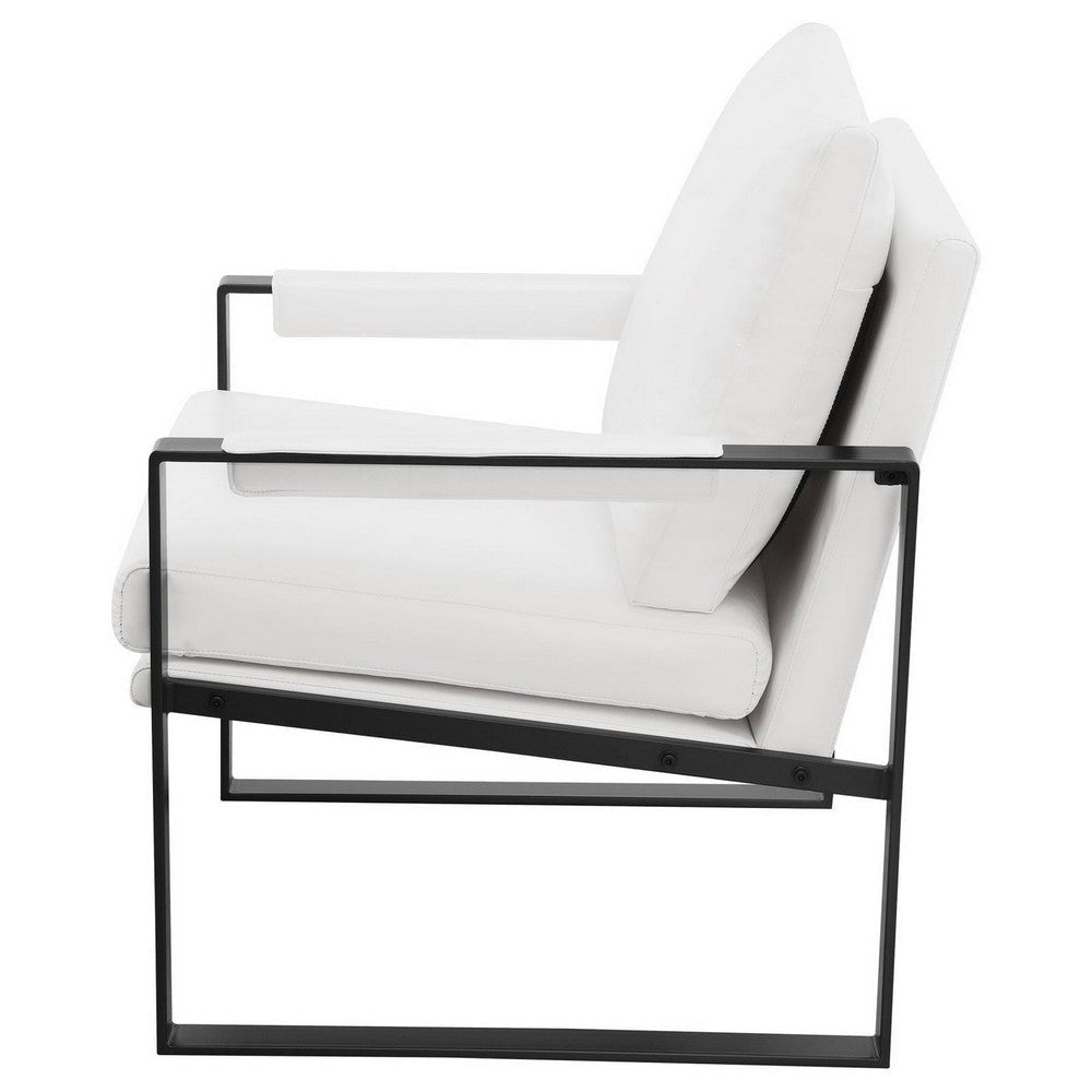 Rosy 28 Inch Accent Armchair Vegan Faux Leather White and Charcoal Finish By Casagear Home BM309164