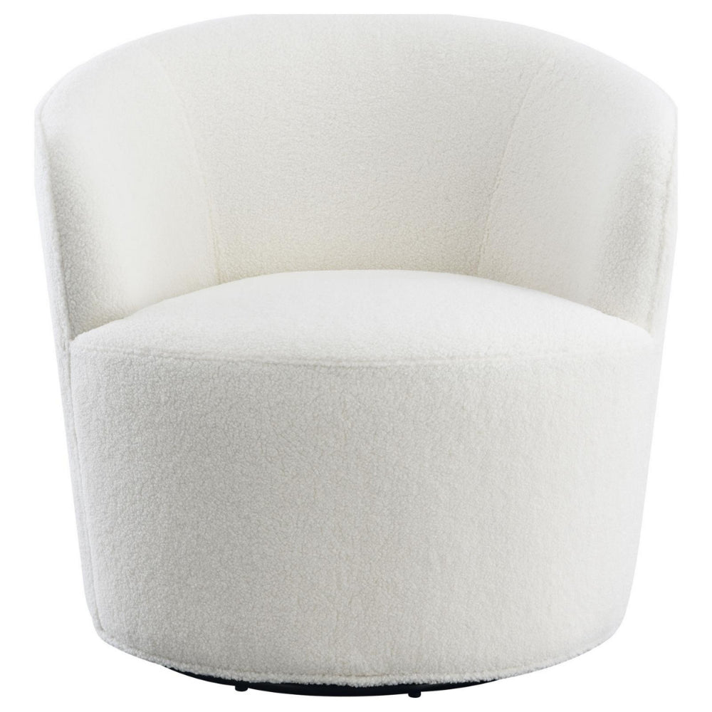 30 Inch Swivel Accent Chair Barrel Inspired Design Faux Sheepskin White By Casagear Home BM309165