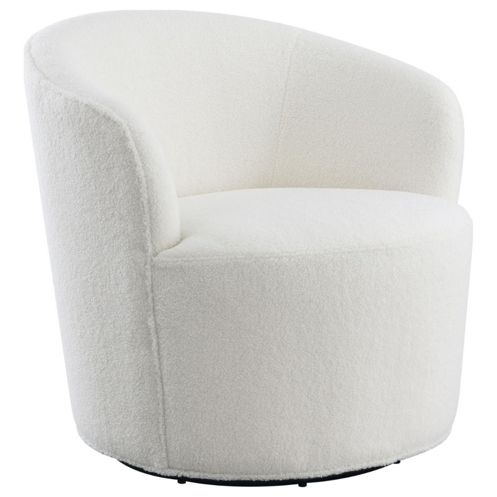 30 Inch Swivel Accent Chair Barrel Inspired Design Faux Sheepskin White By Casagear Home BM309165