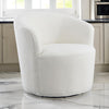 30 Inch Swivel Accent Chair, Barrel Inspired Design, Faux Sheepskin, White By Casagear Home
