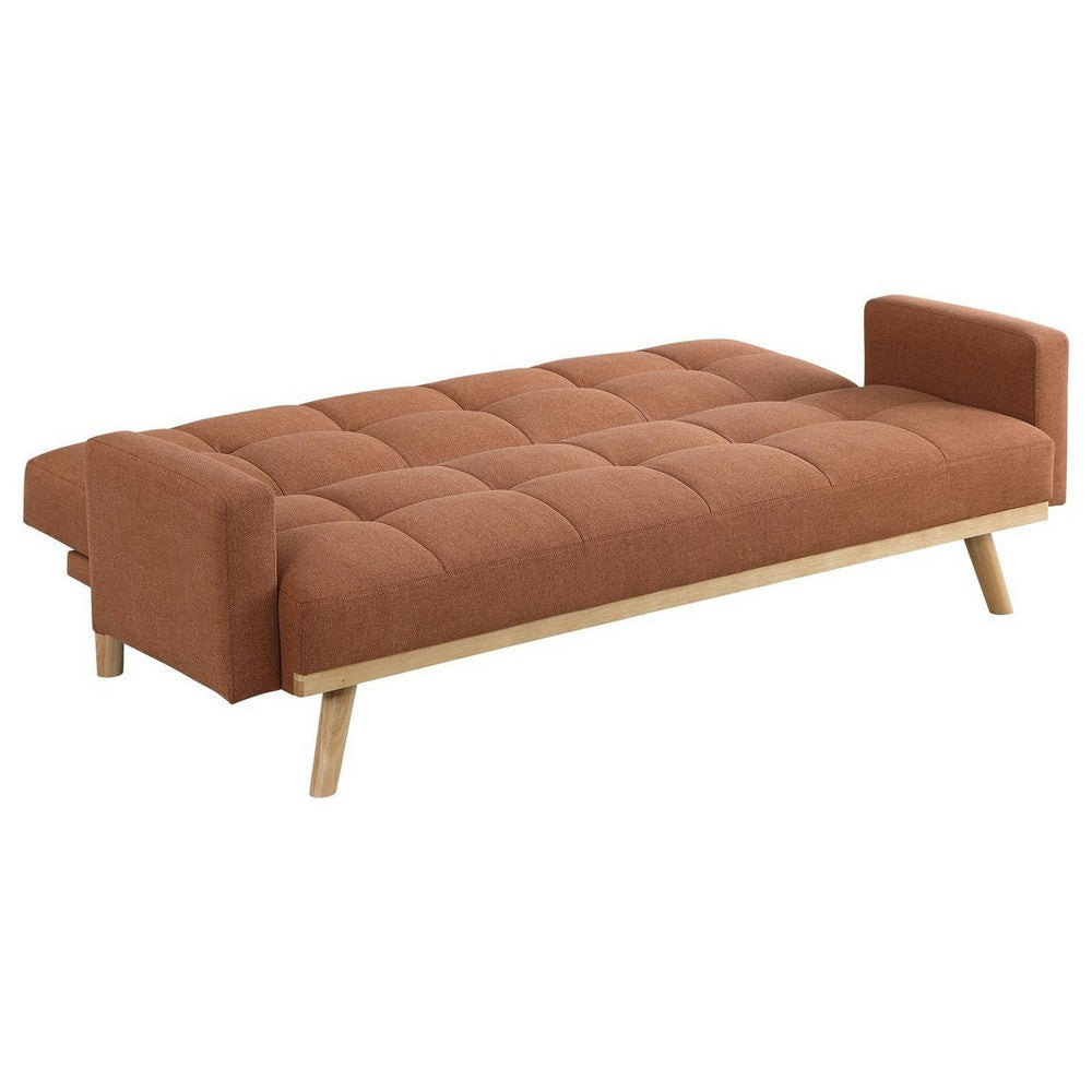 Kori 78 Inch Sofa Futon Bed with Tufted Back Angled Legs Orange Fabric By Casagear Home BM309167