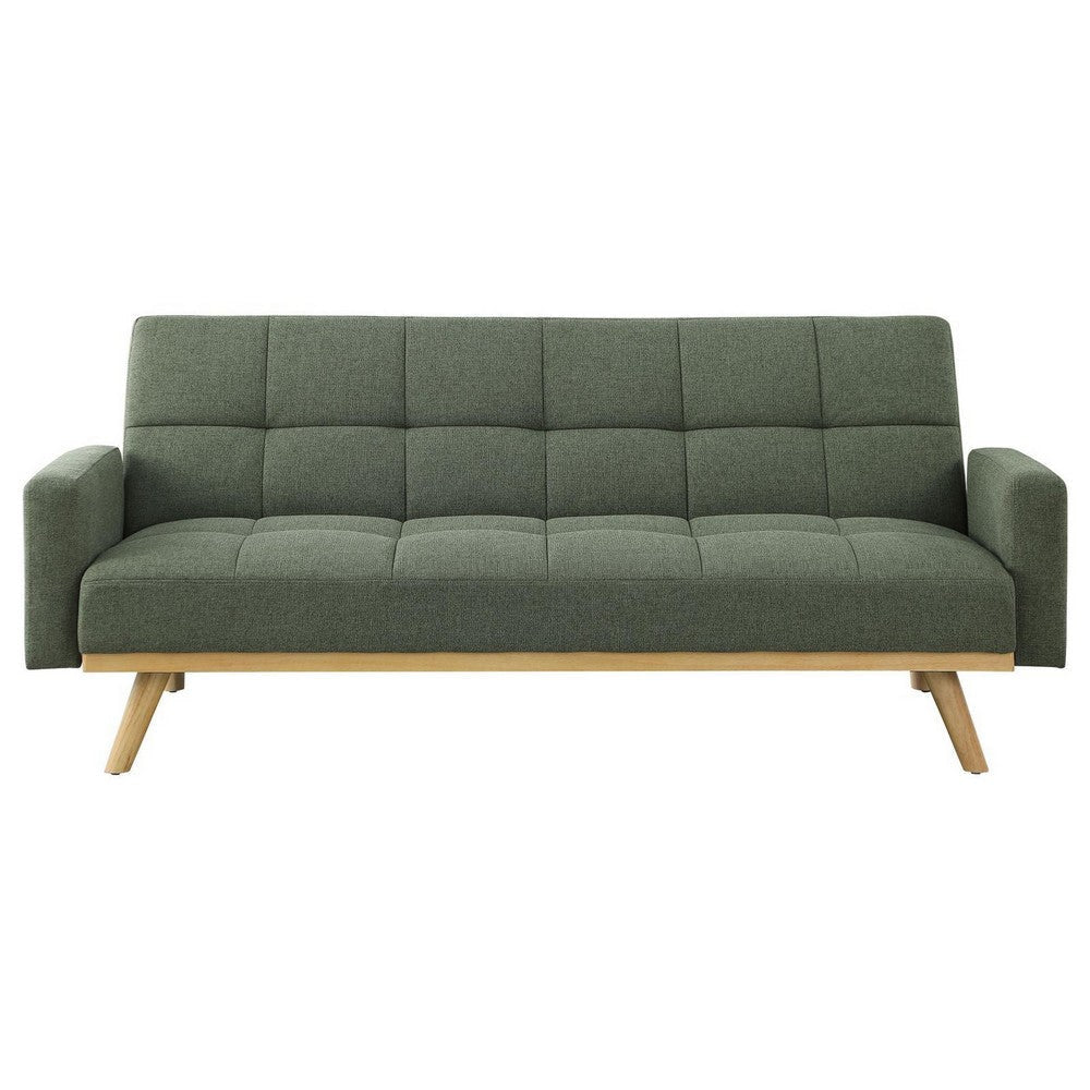 Kori 78 Inch Sofa Futon Bed with Tufted Green Fabric Angled Wooden Legs By Casagear Home BM309168