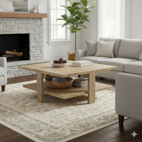 Dew 36 Inch Side Coffee Table, Lower Shelf, Engineered Wood, Mango Brown By Casagear Home