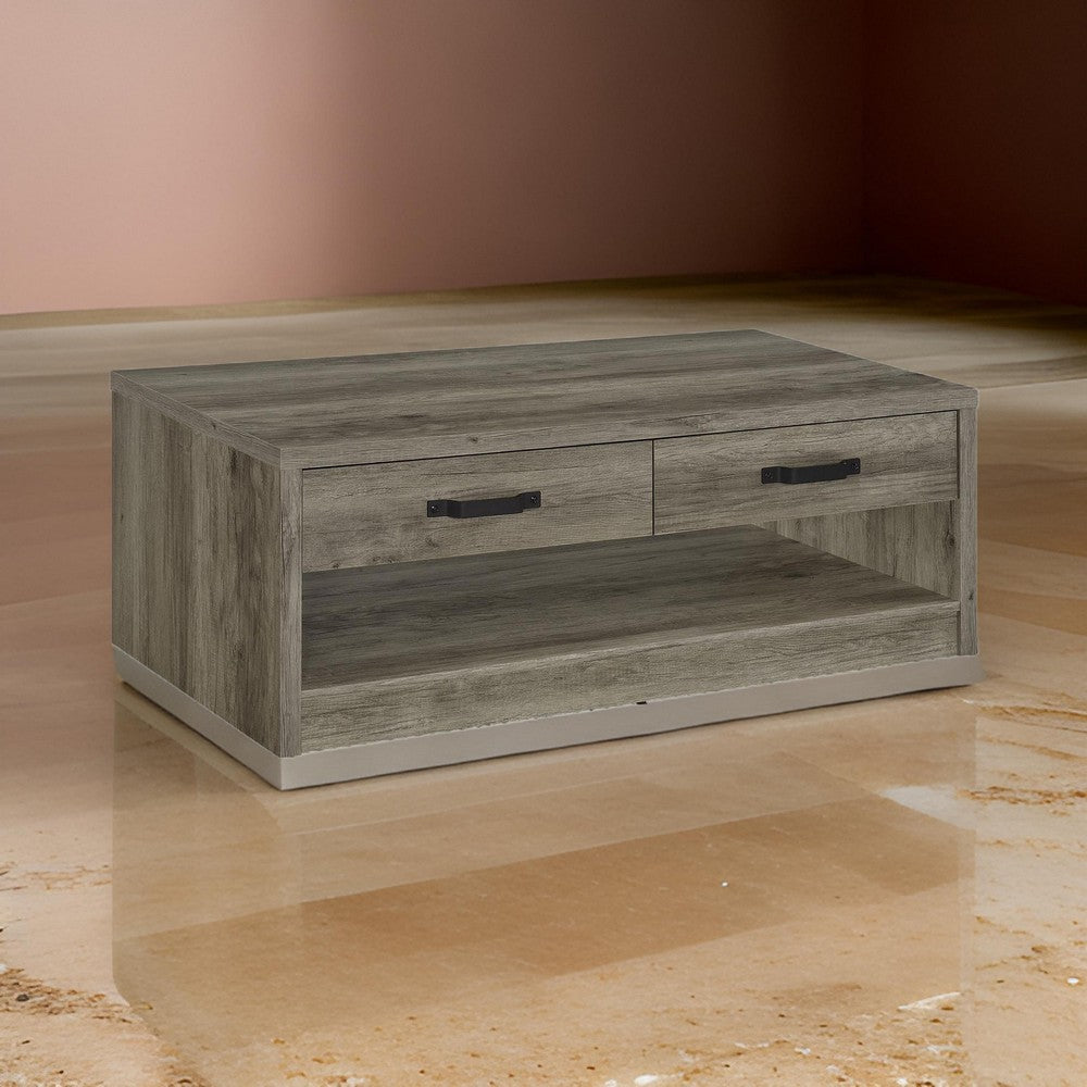 Lix 47 Inch Coffee Table with 1 Drawer, MDF, Rustic Weathered Gray Finish By Casagear Home