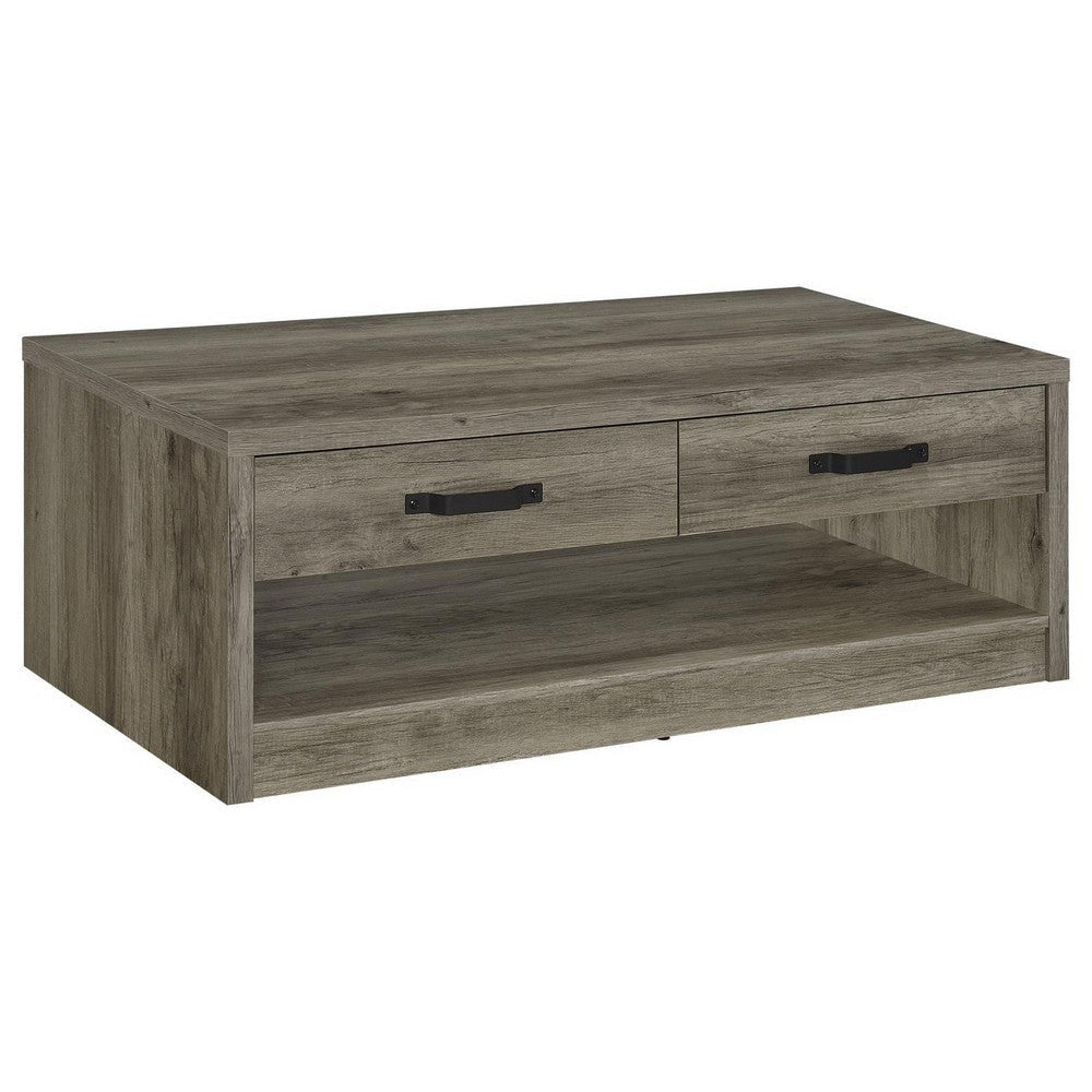 Lix 47 Inch Coffee Table with 1 Drawer MDF Rustic Weathered Gray Finish By Casagear Home BM309182