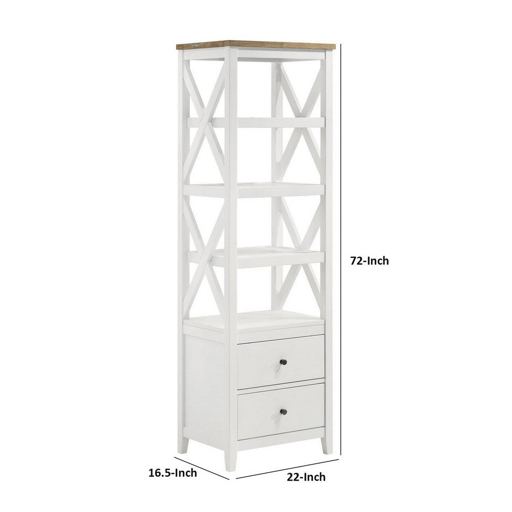 Sac 72 Inch Media Tower Pier 4 Shelves 2 Drawers Asian Hardwood White By Casagear Home BM309183