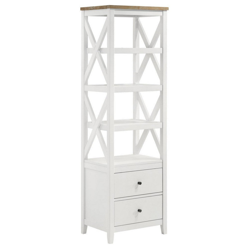 Sac 72 Inch Media Tower Pier, 4 Shelves, 2 Drawers, Asian Hardwood, White By Casagear Home