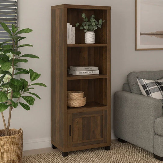 Sac 71 Inch Media Pier Tower with 3 Shelves and Cabinet, Dark Pine Wood By Casagear Home