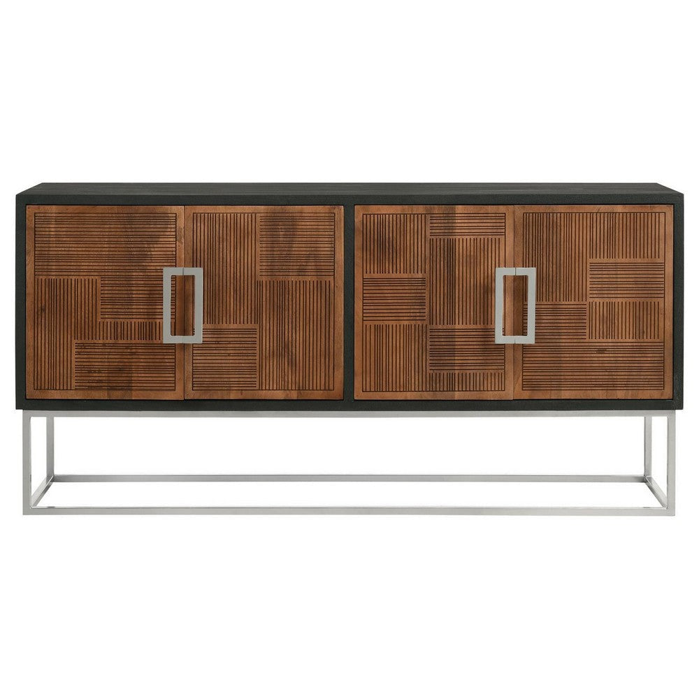 Manie 67 Inch Sideboard Cabinet Console 4 Doors Mango Wood Walnut Brown By Casagear Home BM309196