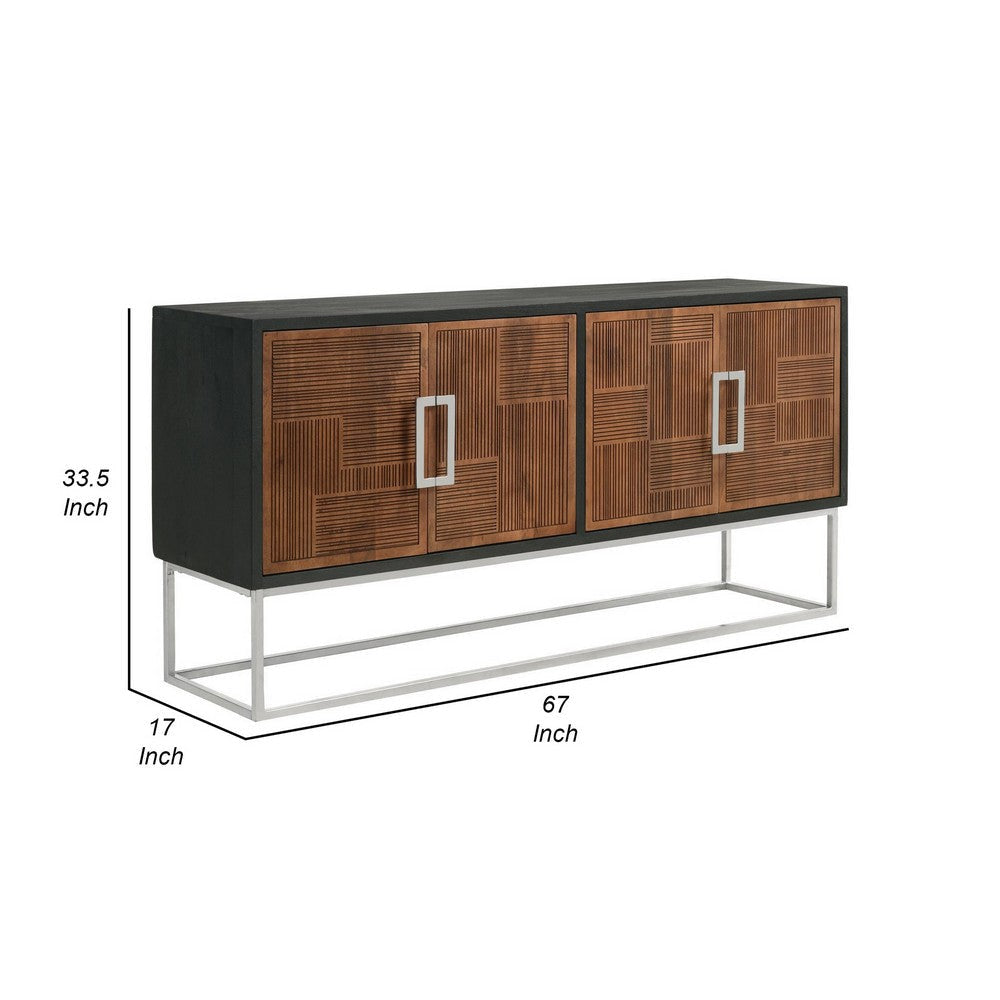 Manie 67 Inch Sideboard Cabinet Console 4 Doors Mango Wood Walnut Brown By Casagear Home BM309196