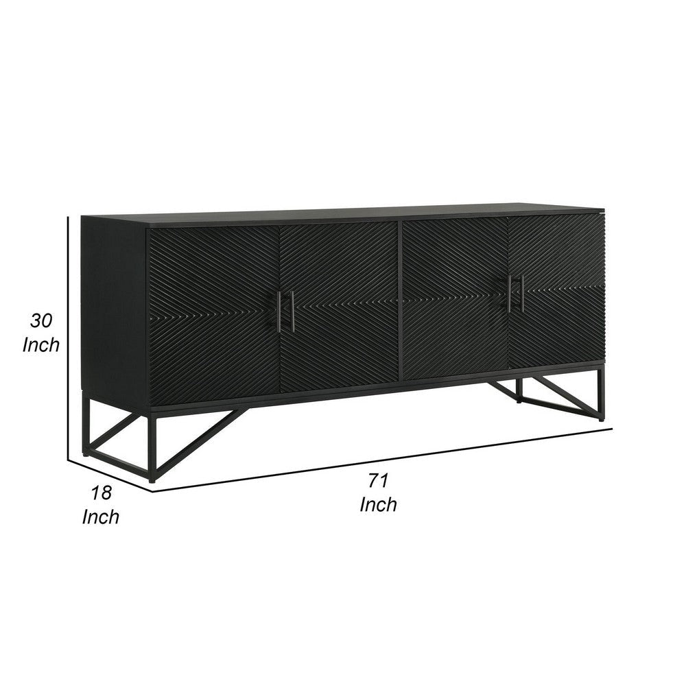 Riz 71 Inch Sideboard Cabinet Console Black Mango Wood Fluted Design By Casagear Home BM309215