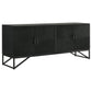 Riz 71 Inch Sideboard Cabinet Console, Black Mango Wood, Fluted Design By Casagear Home