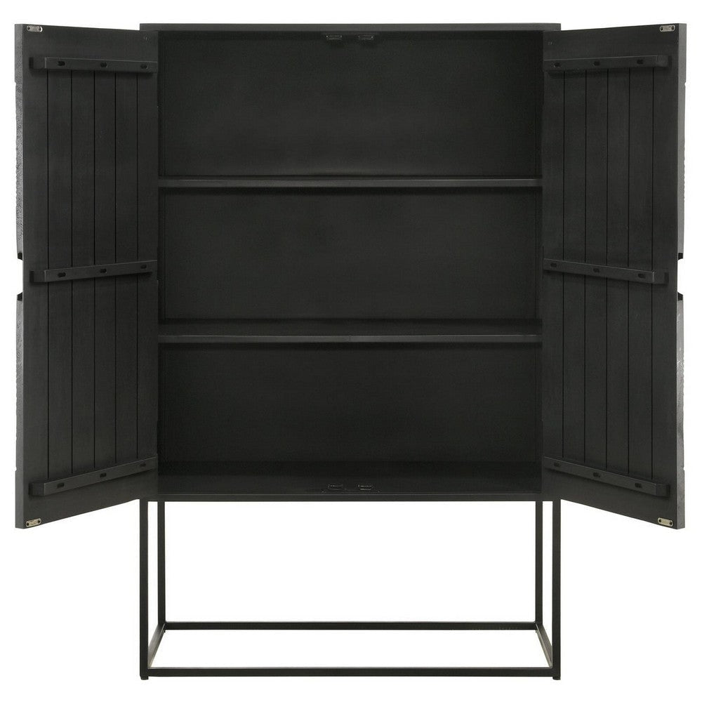 Jina 63 Inch Standing Tall Bar Cabinet 2 Shelves Medallion Design Black By Casagear Home BM309216