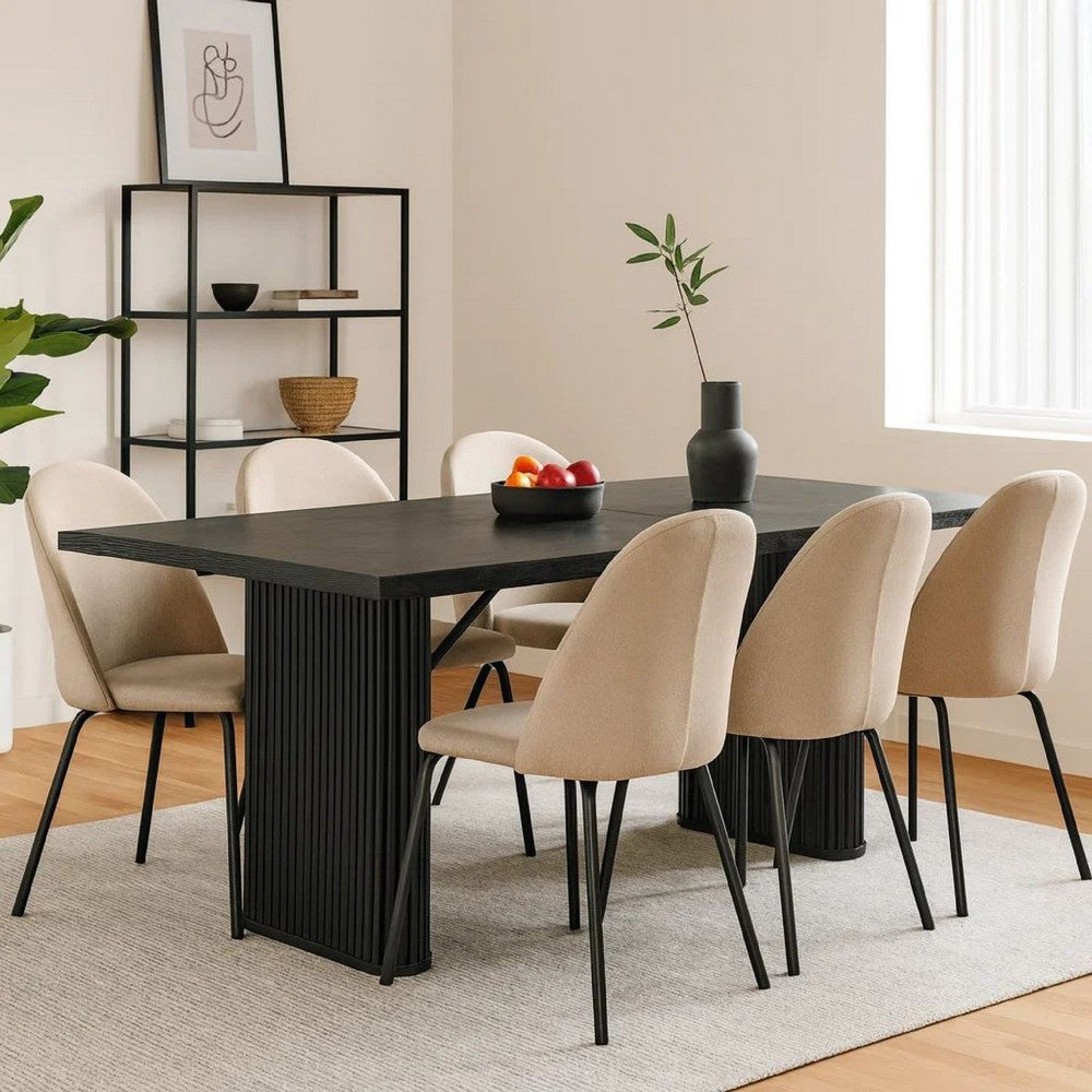 Kinza 84 Inch Dining Table, Modern Tambour Design Base, Fluted Bars, Black By Casagear Home
