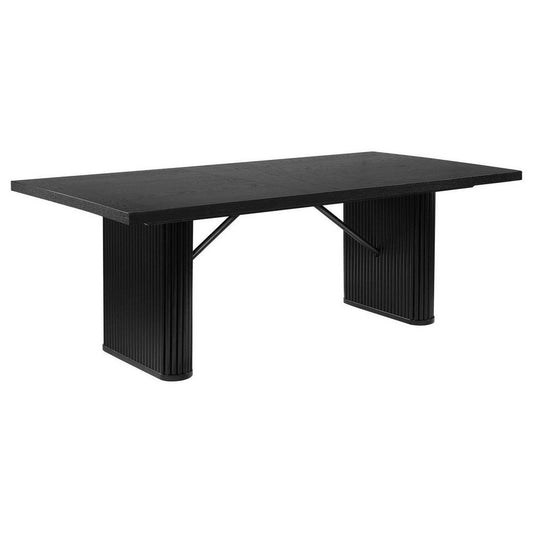 Kinza 84 Inch Dining Table, Modern Tambour Design Base, Fluted Bars, Black By Casagear Home