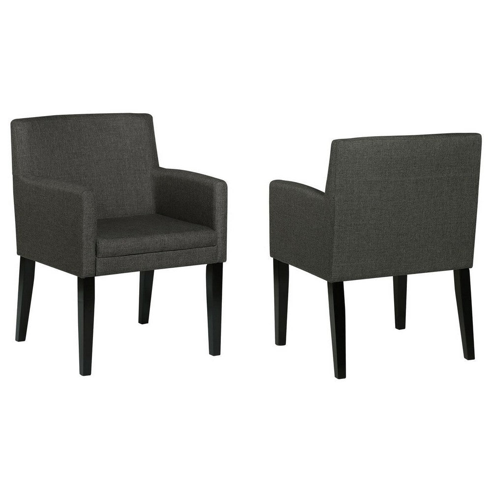 Kinza 24 Inch Armchair Set of 2 Gray Cushioned Seat Wood Block Legs By Casagear Home BM309222