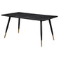 60 Inch Dining Table, MDF Tabletop, Rounded Metal Legs, Brass Accents  By Casagear Home