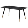 60 Inch Dining Table, MDF Tabletop, Rounded Metal Legs, Brass Accents  By Casagear Home