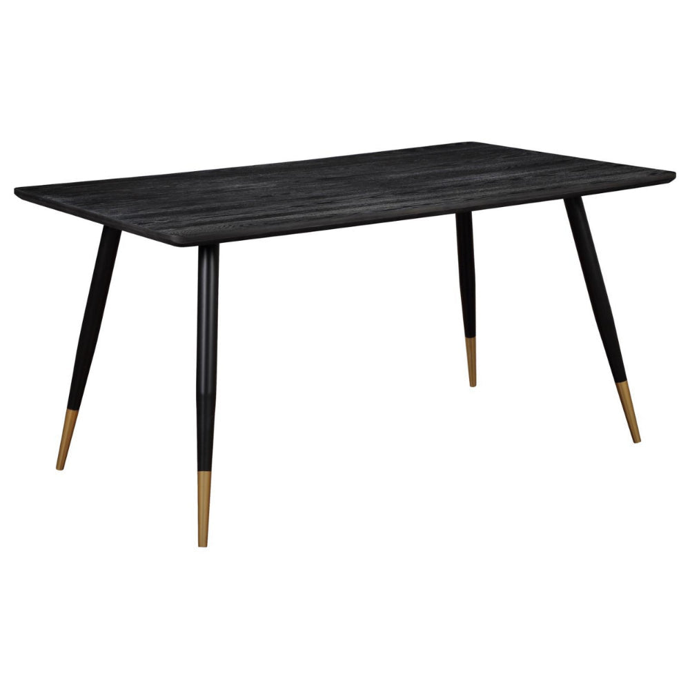 60 Inch Dining Table, MDF Tabletop, Rounded Metal Legs, Brass Accents  By Casagear Home