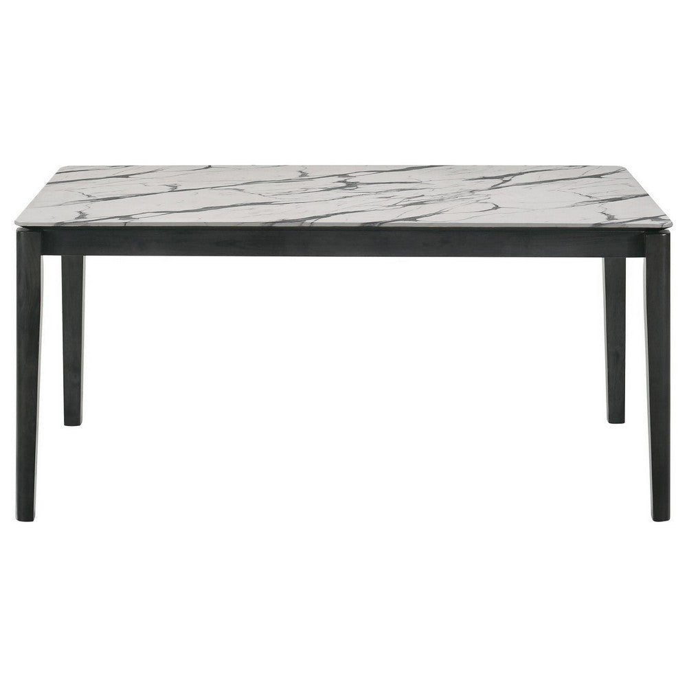 Abi 63 Inch Dining Table 6 Seater Beveled Top Faux Marble Finish Gray By Casagear Home BM309226