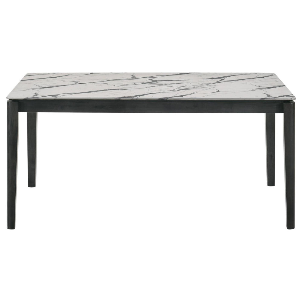 Abi 63 Inch Dining Table, 6 Seater, Beveled Top, Faux Marble Finish, Gray By Casagear Home