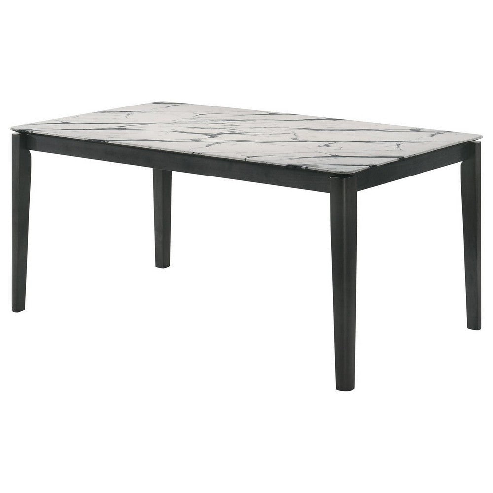 Abi 63 Inch Dining Table 6 Seater Beveled Top Faux Marble Finish Gray By Casagear Home BM309226