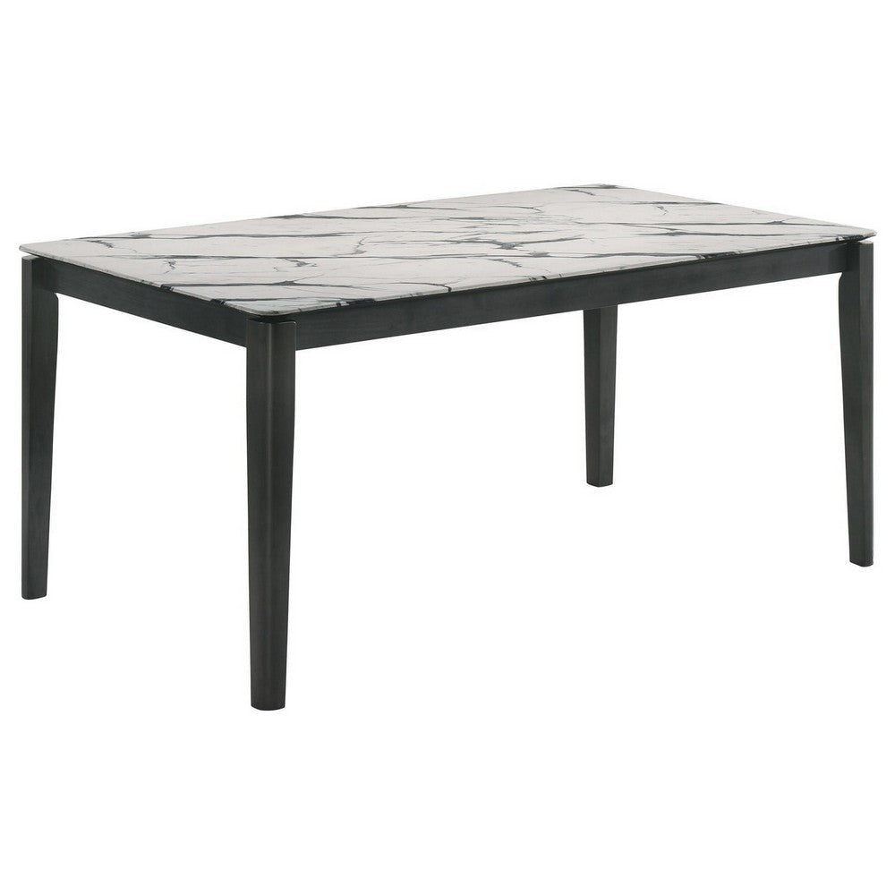 Abi 63 Inch Dining Table 6 Seater Beveled Top Faux Marble Finish Gray By Casagear Home BM309226