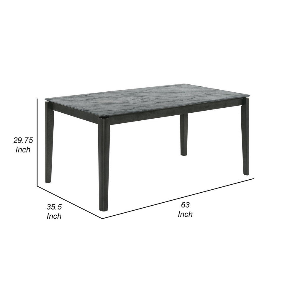 Abi 63 Inch Dining Table, Beveled Top, Faux Marble Finish, Charcoal By Casagear Home