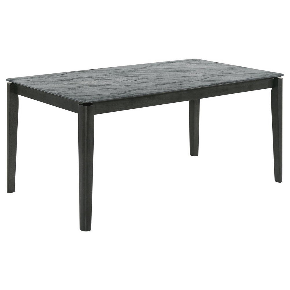 Abi 63 Inch Dining Table Beveled Top Faux Marble Finish Charcoal By Casagear Home BM309227