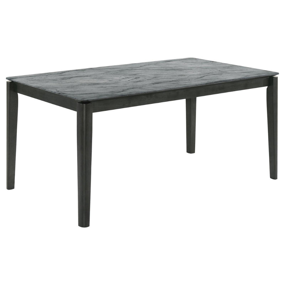 Abi 63 Inch Dining Table, Beveled Top, Faux Marble Finish, Charcoal By Casagear Home