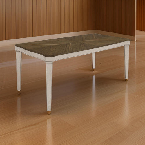 Rina 79 Inch Dining Table, Asian Hardwood and MDF, Rustic Brown, Cream