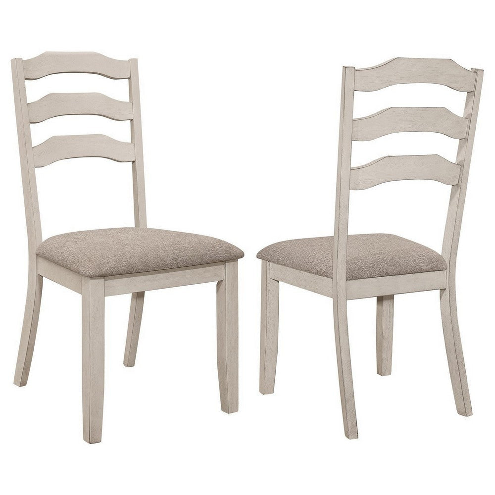 Rina 24 Inch Dining Chair Set of 2 Ladderback Cream Asian Hardwood By Casagear Home BM309232