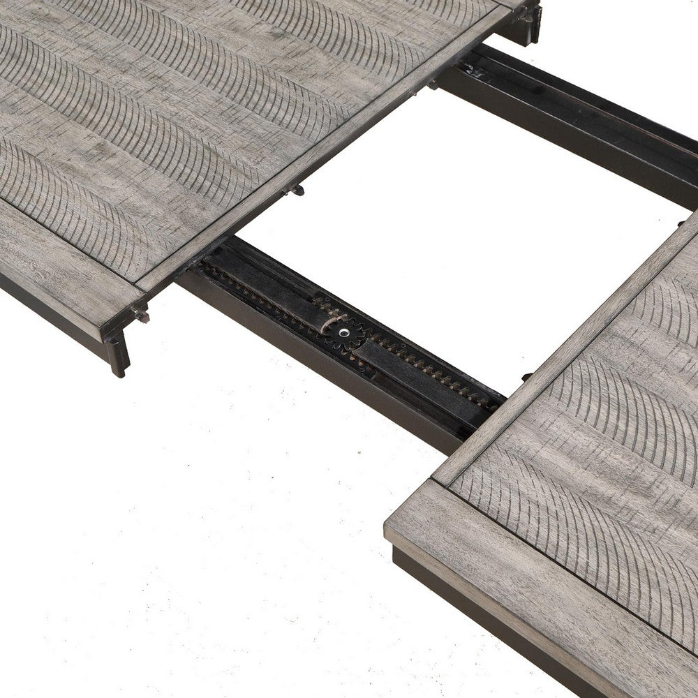Elina 60-78 Inch Dining Table, Extension Leaf, Gray Asian Hardwood, MDF