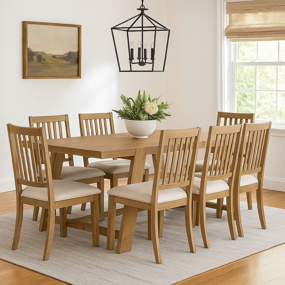 Alia 84 Inch Dining Table, Wire Brushed, Asian Hardwood, Rustic Brown  By Casagear Home