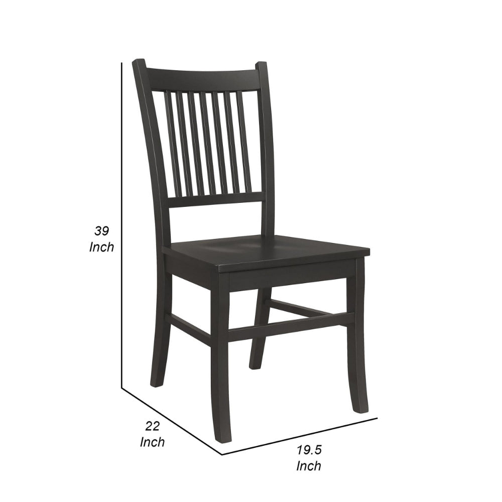 Marissa 22 Inch Dining Chair, Set of 2, Slatted Back, Black Asian Hardwood By Casagear Home