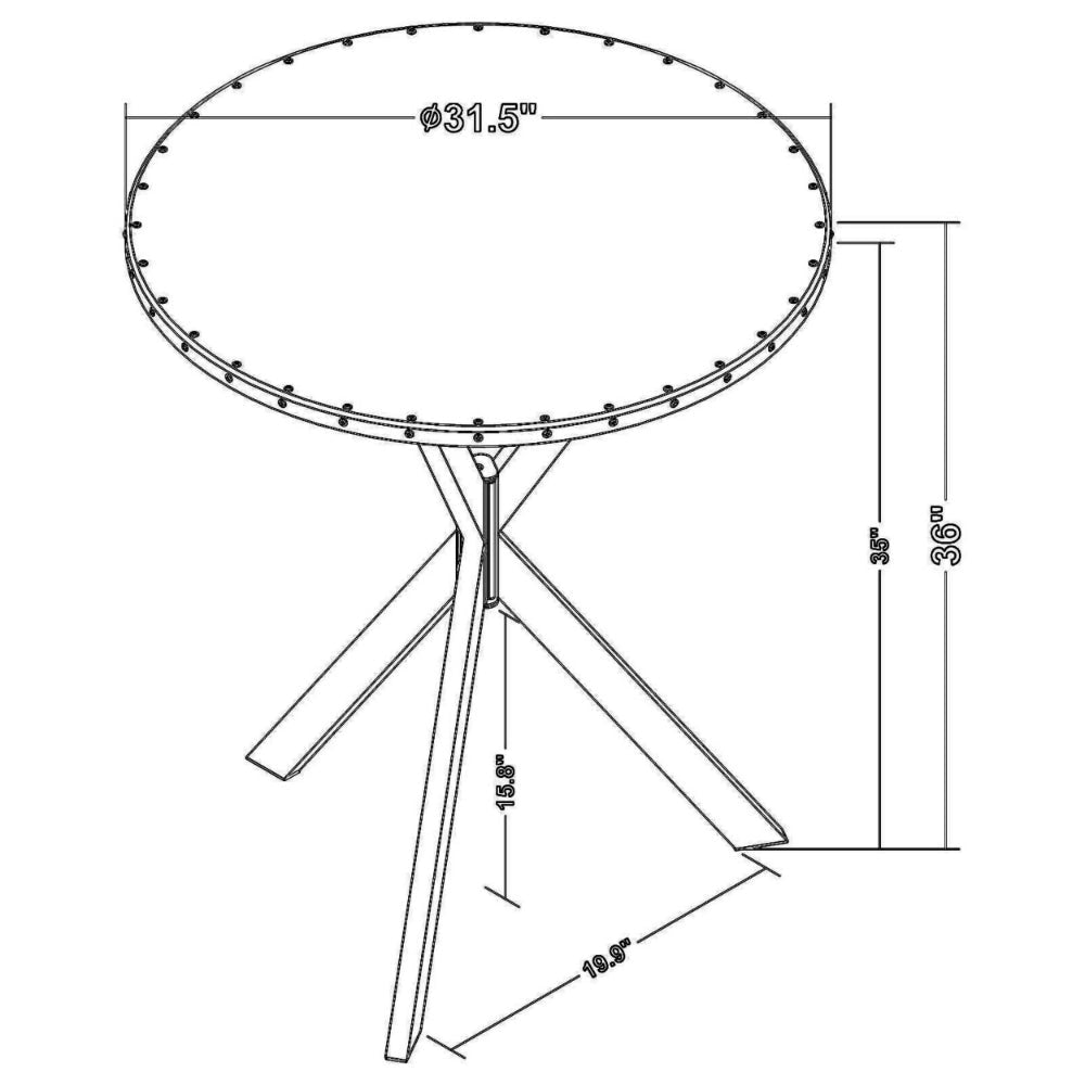 36 Inch Bar Table, Metal Top, Hammered Nails, Intersected Base, Silver  By Casagear Home