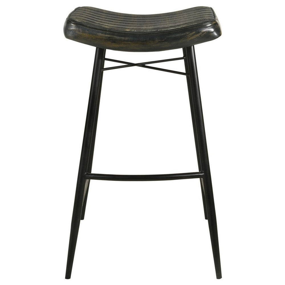 Vini 30 Inch Bar Stool Set of 2 Curved Leather Seat Channel Tufted Black By Casagear Home BM309255