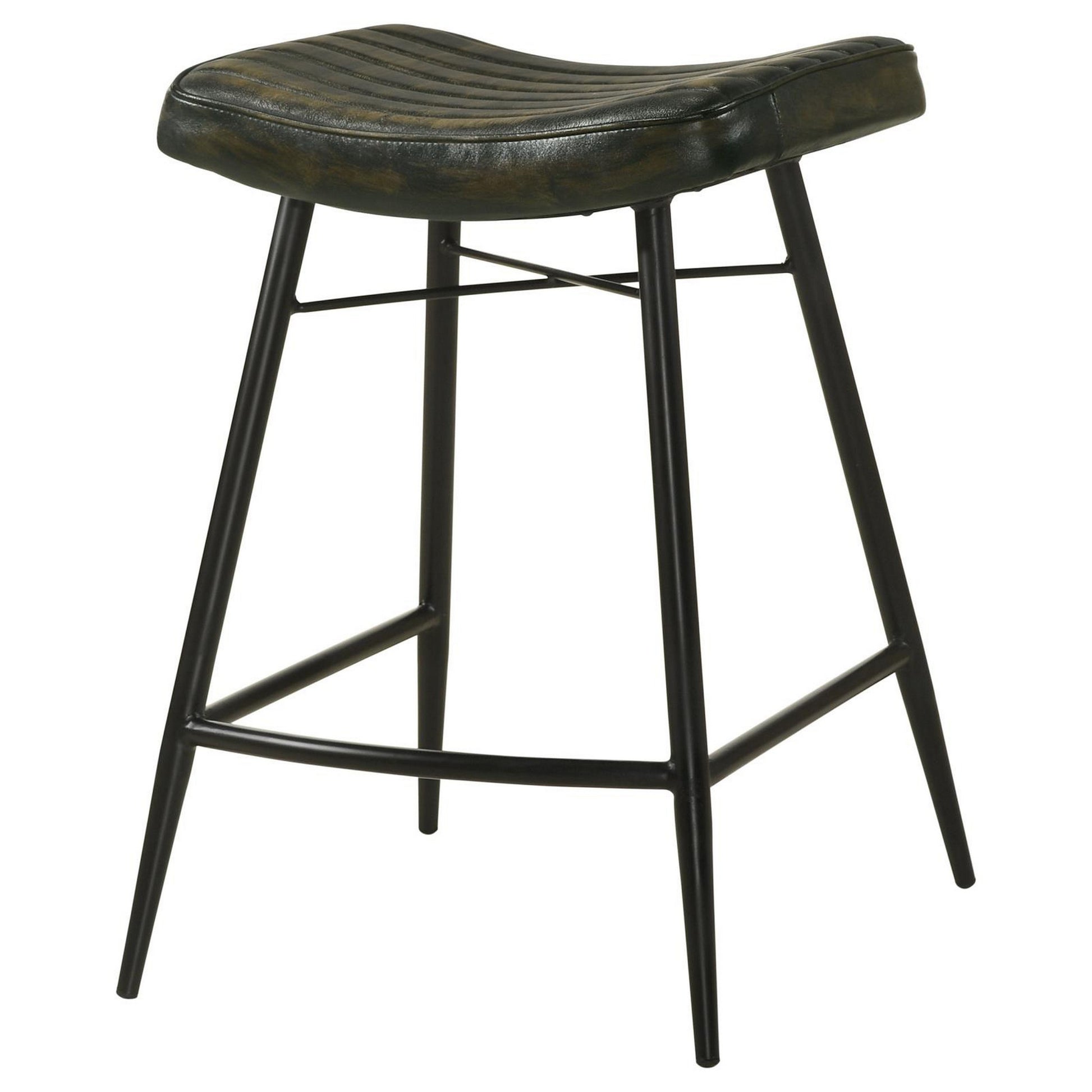 Vini 25 Inch Counter Stool Set of 2 Curved Leather Seat Tufted Black By Casagear Home BM309256