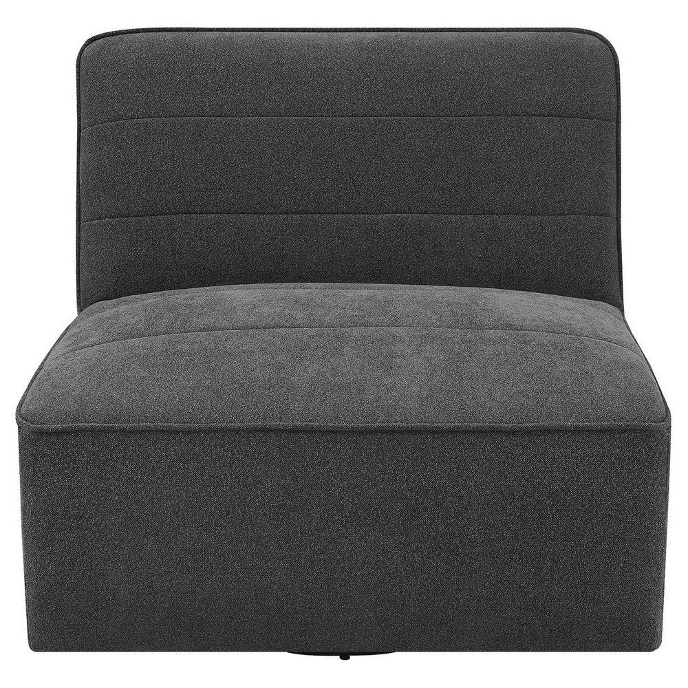 Suri 38 Inch Swivel Armless Chair Horizontal Stitching Gray Boucle By Casagear Home BM309262